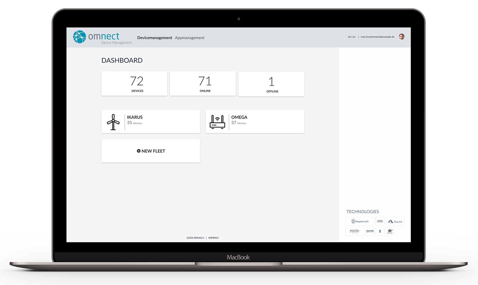 omnect Portal auf Laptop